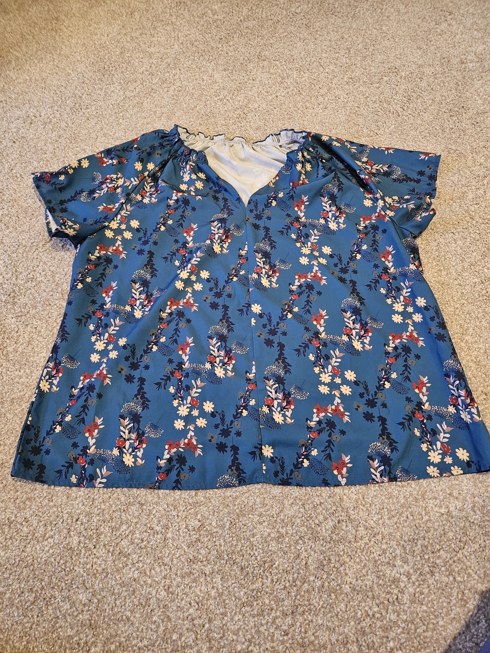 Girls' Blue Floral Short-Sleeve Top
